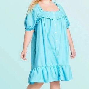 Stoney Clover Women's Blue Button Front Short Sleeve Ruffle Dress Size 2X